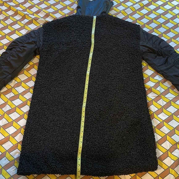 Womens NVLT Berber Fleece Black MidLength Zip Up Coat Large Fashion Buckle Neck - Picture 13 of 15